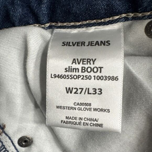 Silver Jeans Avery Slim Bootcut 27 Blue Distressed Stretch Womens Measures 28x30 - Picture 4 of 8